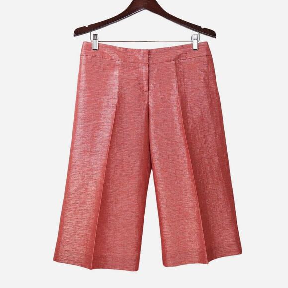 Cache Pants - Vintage 90s Cache Size 6 Wide Leg Crop Pants Metallic Linen Orange